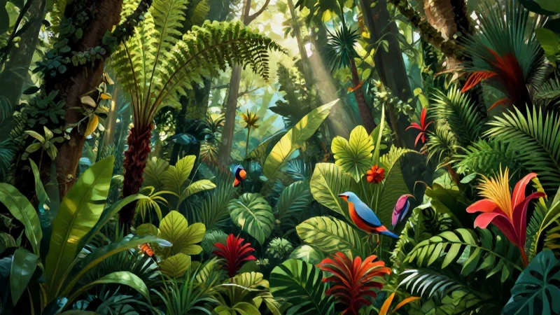 Selva mexicana vibrante con luz cinematográfica