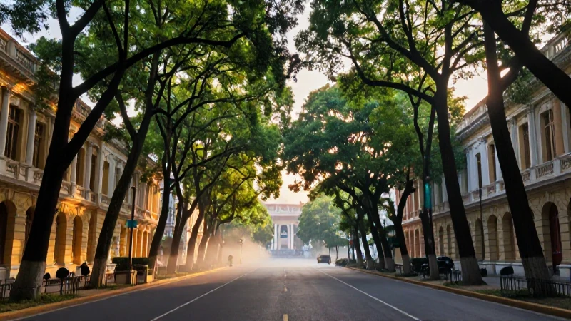 Boulevard: Definición, orígenes y ejemplos de bulevar 6 Boulevard histórico colonial con luz dorada