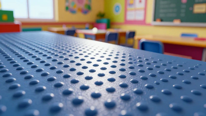 Detalle táctil de Braille en entorno moderno