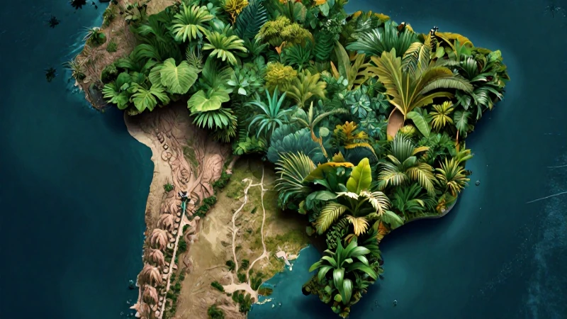 Mapa de Brasil dinámico y realista con la Amazonía