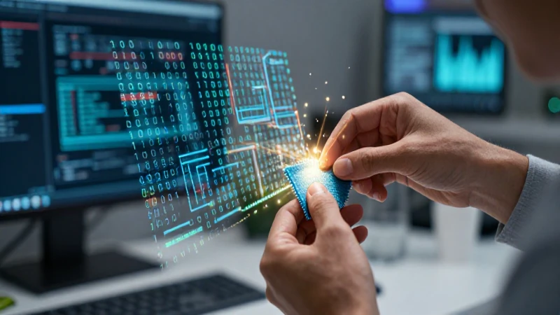 Mano digital parchando código tecnológico
