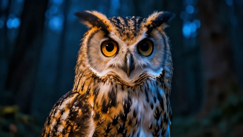 Búho: definición, características y concepto explicado 4 Búho majestuoso ilustrado en bosque nocturno detallado