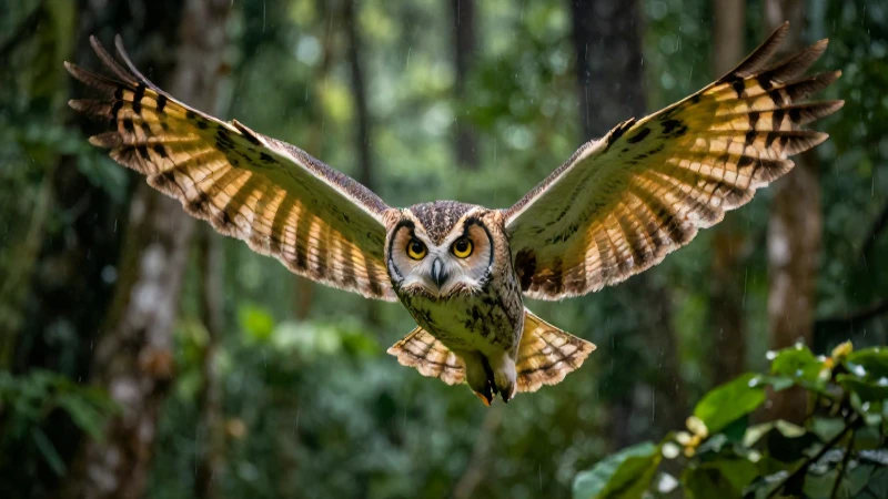 Búho majestuoso de conservación en la densa selva