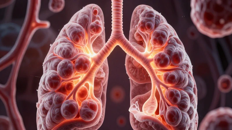 Microscopic sac brillante ilumina tejido pulmonar