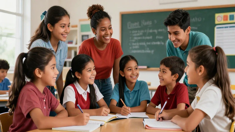 Niños de primaria celebrando un momento positivo