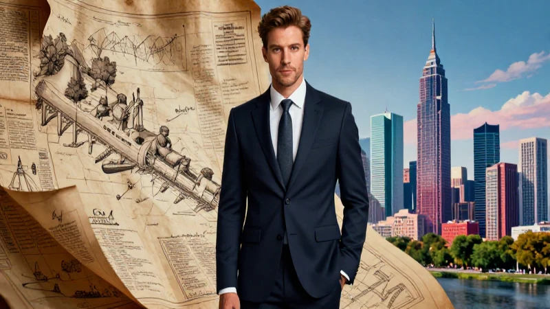 Profesional moderno fusionando historia y ciudad
