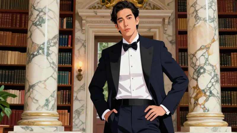 Retrato burgués elegante en biblioteca