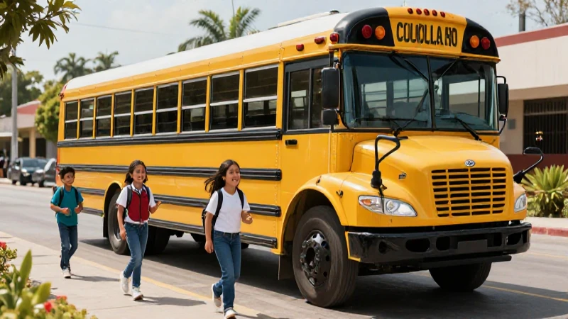 Estudiantes felices en autobús escolar moderno y dinámico