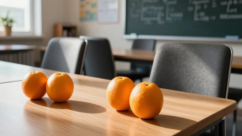 Fotorealismo de aula moderna con naranjas