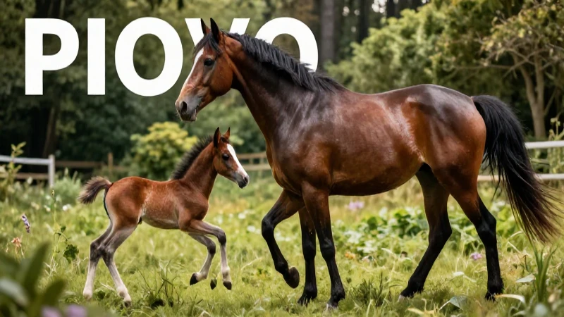 Caballo majestuoso y potro juguetón en entorno natural vibrante