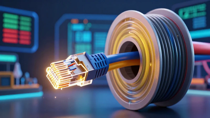 Cables UTP: Historia, Ventajas y Desventajas Esenciales 4 Cable de red detallado con estética educativa profesional