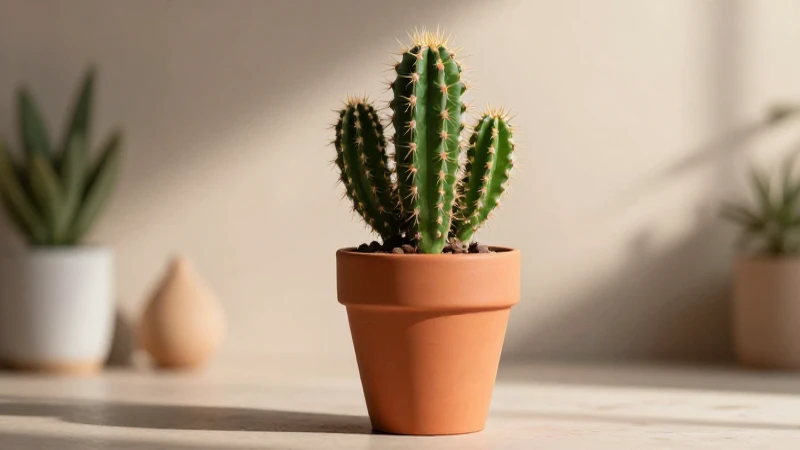 Cactus: Qué es, características, beneficios y hogar ideal 4 Cactus vibrante en maceta minimalista, estilo moderno