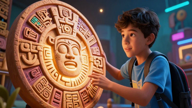 Estudiante mexica con glifo azteca vibrante