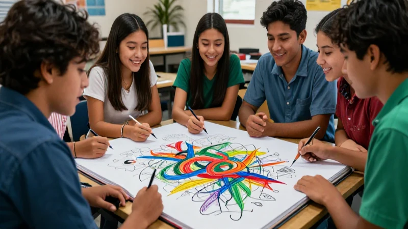Cadáver exquisito: El juego creativo que sorprende 5 Estudiantes mexicanos colaborando con arte vibrante