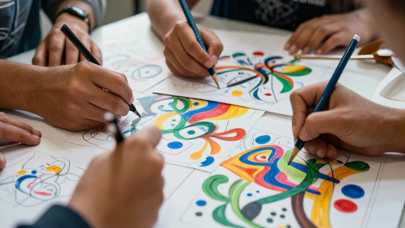 Cadáver exquisito: El juego creativo que sorprende 4 Manos dibujando juntas en un entorno educativo moderno