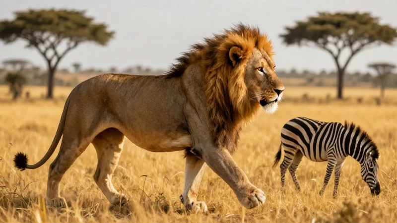 León majestuoso y cebra en la sabana africana
