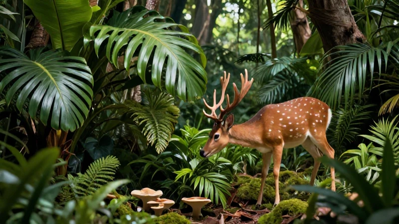 Cadena trófica: concepto, tipos, características y ejemplos 5 Ciervo estilizado en vibrante ecosistema tropical