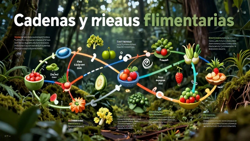 Ilustraciones vibrantes de cadenas y redes alimentarias
