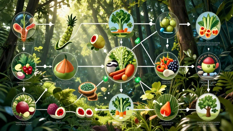 Ilustración de complejas redes alimentarias