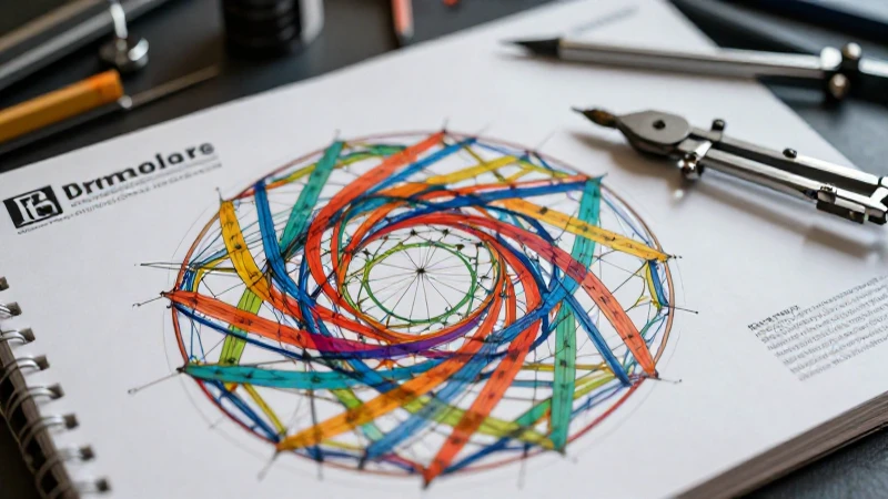 Geometría compleja con herramientas sobre mesa moderna