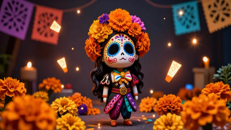 Calaverita vibrante con estilo mexicano moderno