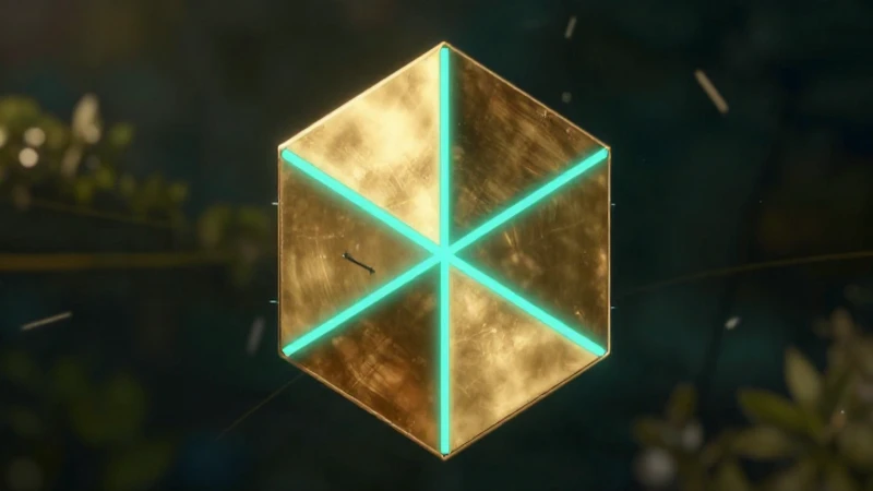Pentágono dorado y teal en composición geométrica
