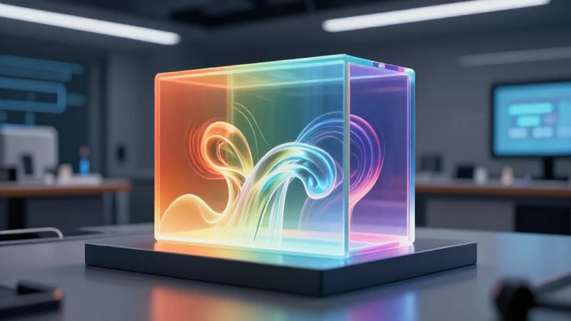Prisma 3D vibrante en entorno educativo moderno