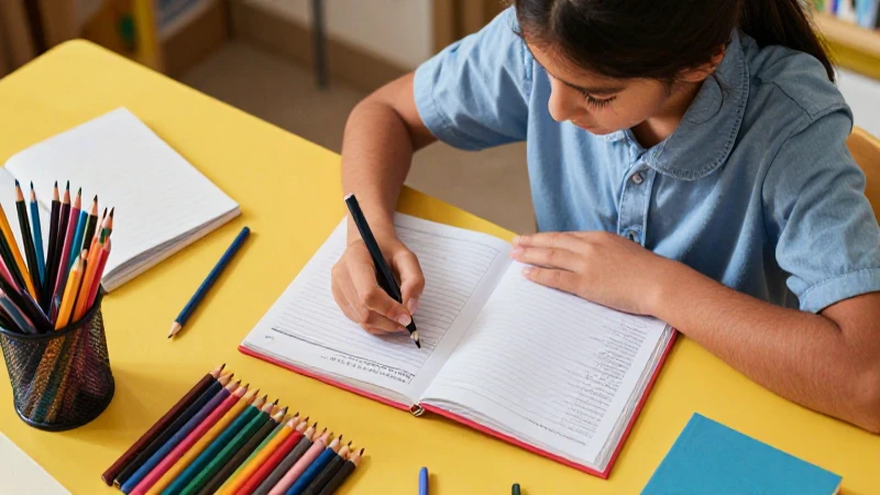 Estudiante brillante organiza escritorio creativo