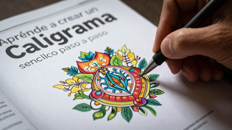 Mano dibuja caligrama en papel artístico