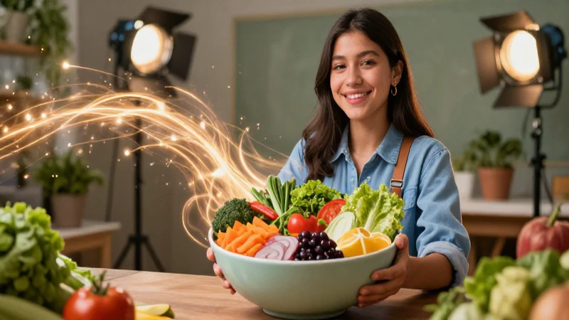 Caloría: Concepto, Medición, Usos y Ejemplos Clave 7 Estudiante sonriente y vibrante con comida saludable