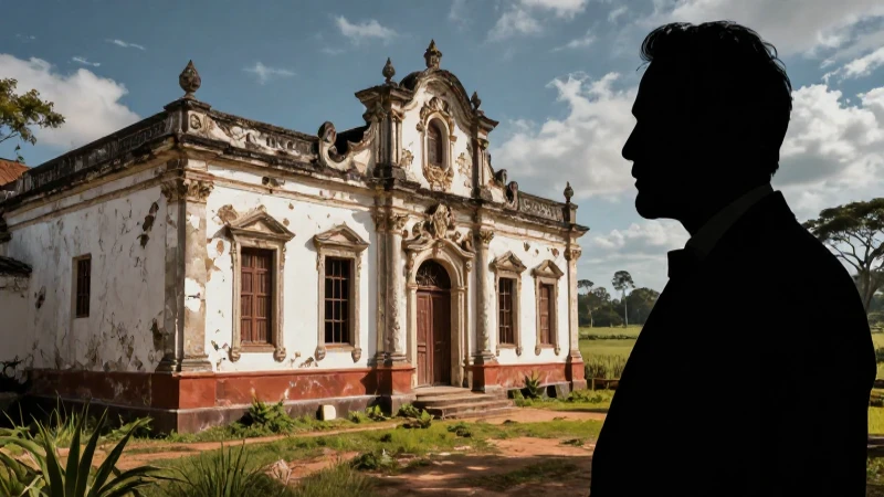 Silueta de político en ruina colonial