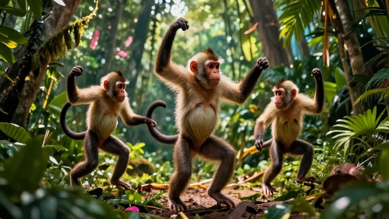 Monos dinámicos y alegres en selva tropical