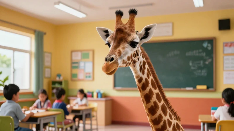 Girafa educativa en aula mexicana moderna