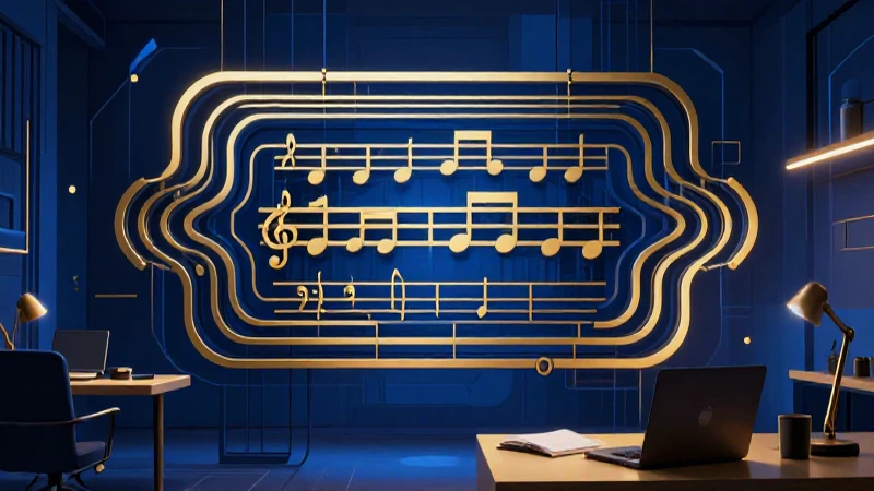 Composición musical abstracta en tonos azul y oro