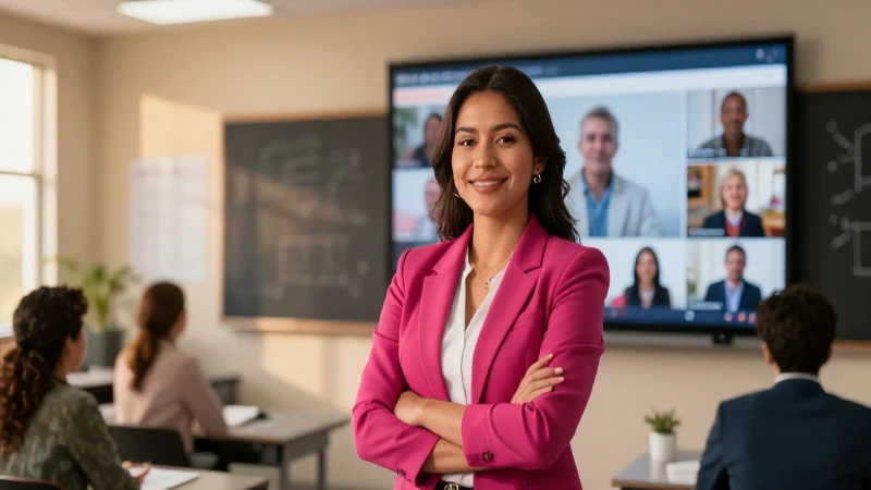 Aprendoencasayenclase: Capacitación Docente y Becas 6 Educadora mexicana vibrante en aula moderna