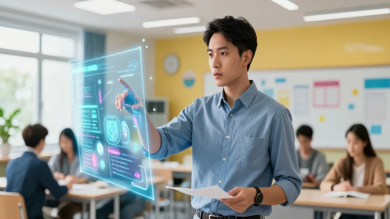 Aprendoencasayenclase: Capacitación Docente y Becas 3 Profesora moderna interactúa con interfaz digital avanzada