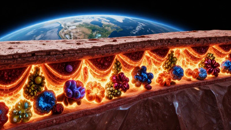 Capas de la Tierra: Estructura y Composición Reveladas 4 Corte detallado del manto terrestre con luces vibrantes