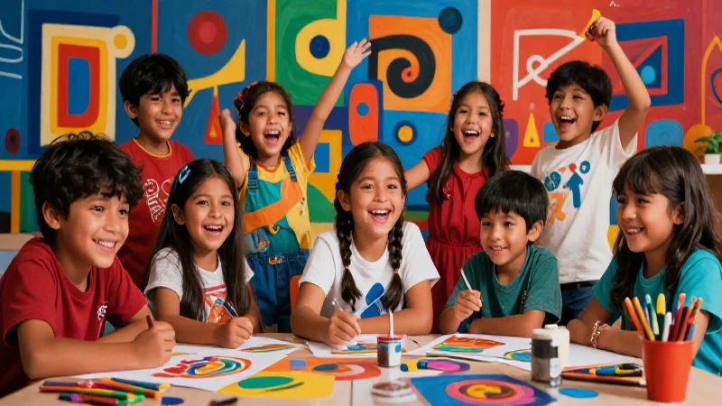 Niños mexicanos creativos con arte vibrante