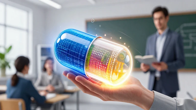 Profesor con cápsula de conocimiento digital brillante