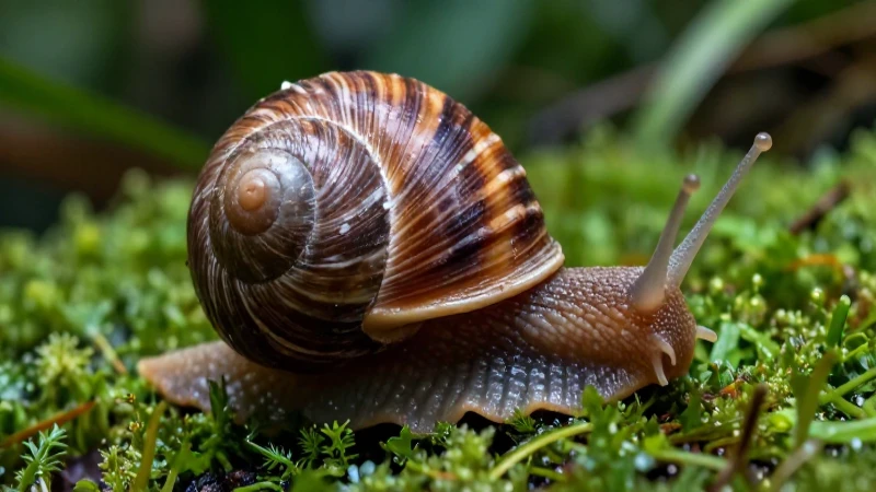 Snail detallado con fondo tropical exuberante