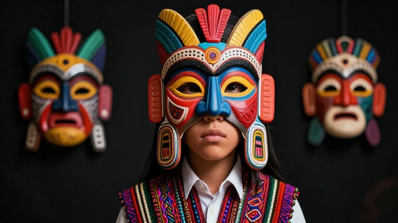 Ilustración polida de estudiante mesoamericano vibrante