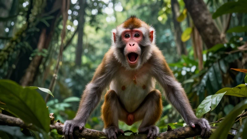 Macaque juguetón en la selva con estilo dinámico
