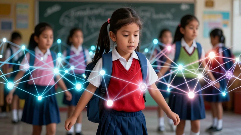 Niña mexicana con red luminosa académica