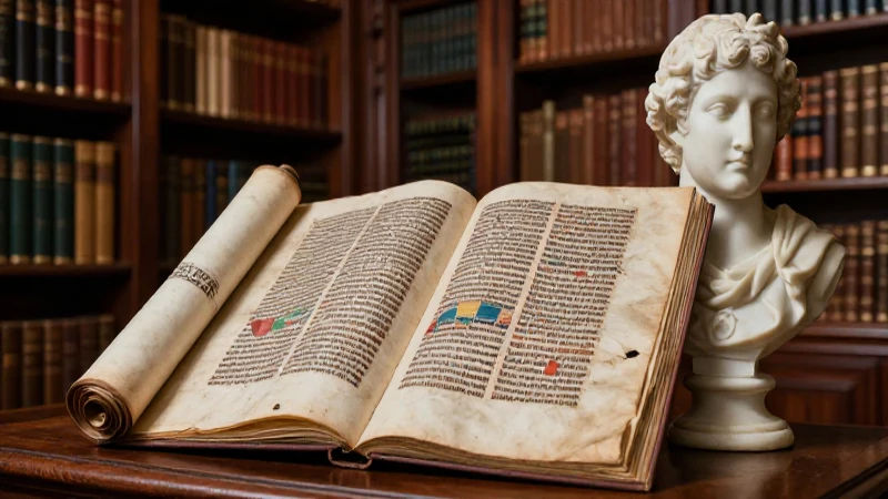 Características de la literatura: 10 rasgos esenciales 4 Manuscrito antiguo y busto en biblioteca