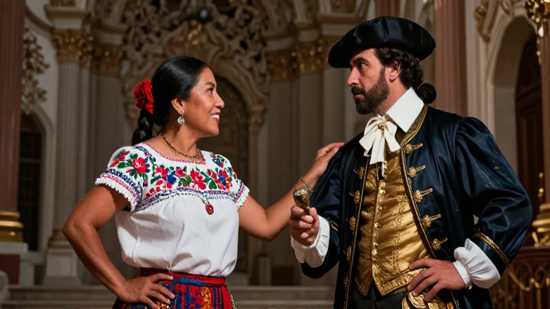 Explorando el legado histórico de la sociedad novohispana: revelaciones sorprendentes 6 Mujer indígena y oficial colonial en dramático encuentro