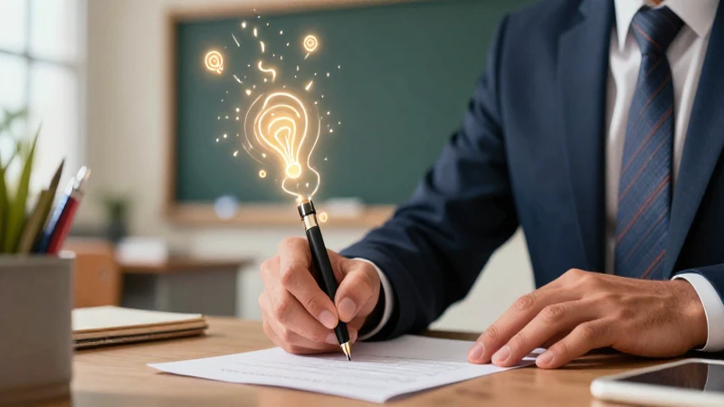Mejora tus cartas personales con las claves para mayor efectividad 4 Educador escribe con ideas luminosas en clase moderna