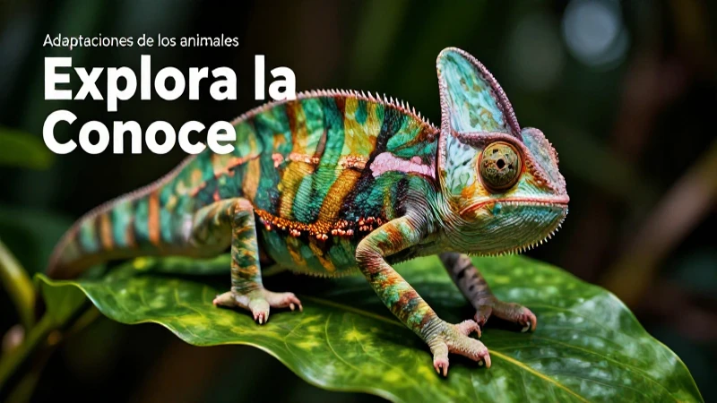 Explora la Conoce diversidad y características de los animales 3 Camaleón de camuflaje en hoja vibrante y educativo