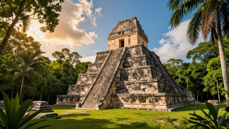 Mesoamérica: historia, cultura y arte en un viaje Conoce 5 Templo maya majestuoso en una selva tropical dorada