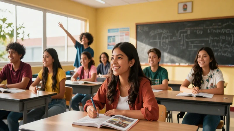 Estudiantes mexicanos felices en aula moderna
