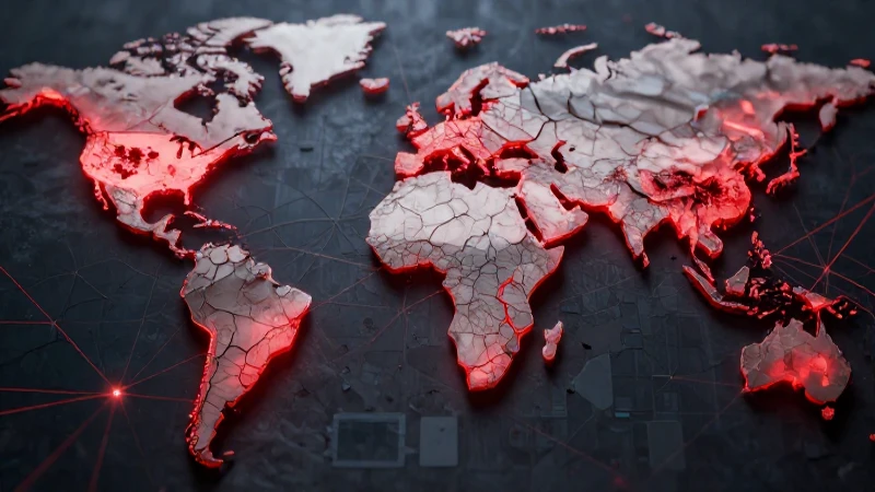 Mapa global fracturado con luces geopolíticas dinámicas